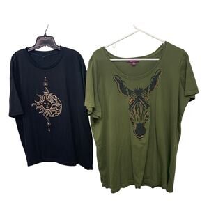Lot of 2 Taillissime Womens Large Short Sleeve Sun Moon Beaded Zebra Tee Shirts